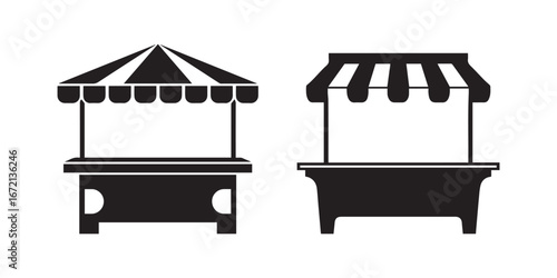 A Set of Two Different Market Stalls Silhouette Icons for Retail and Street Vendor Themes