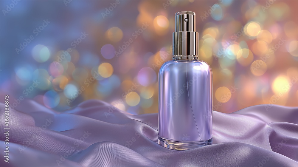 Naklejka premium Elegant Lavender Cosmetic Spray Bottle on Satin Fabric