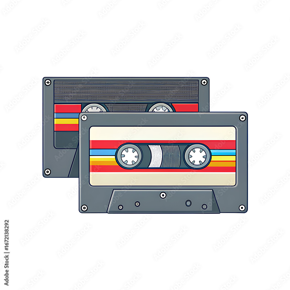 Naklejka premium cassette tape illustration a retro isolated on white background, png, ai generated.