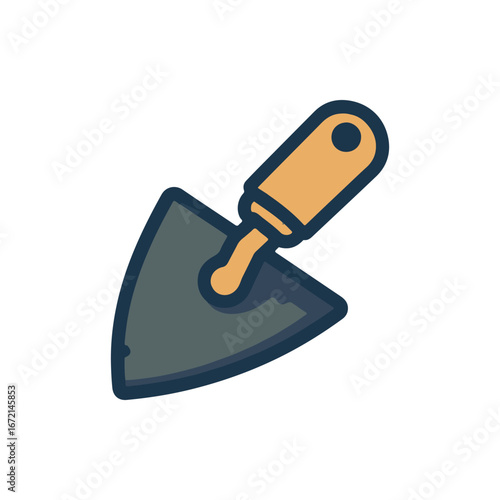 A close-up of a trowel on a white background, showcasing its design for construction or DIY projects