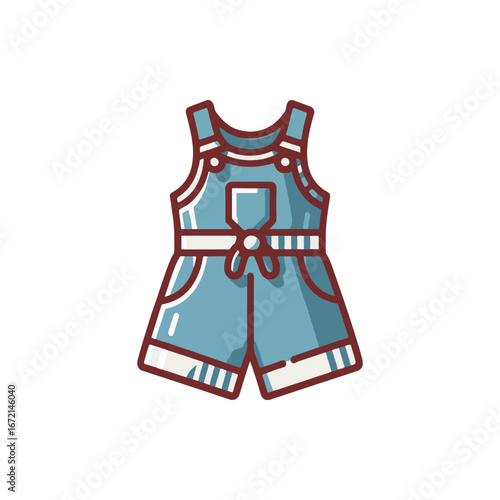 A colorful children's denim overall with a playful design, set against a clean white background