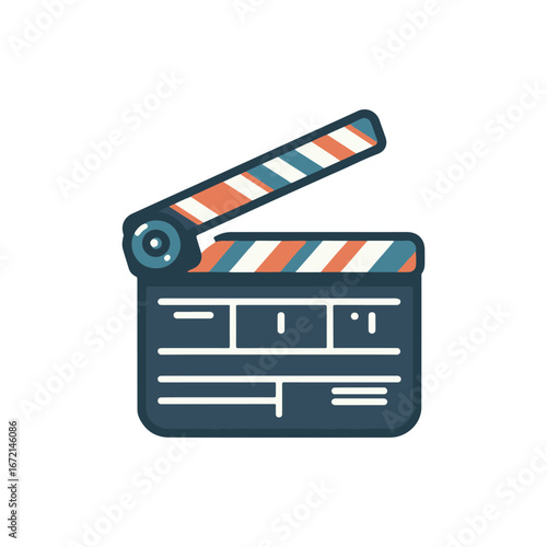 A colorful film clapperboard symbolizing movie production in a creative studio setting