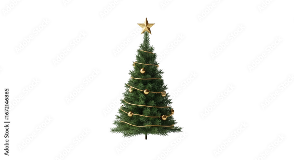 Fototapeta premium Decorated Christmas tree with gold ornaments on a black background