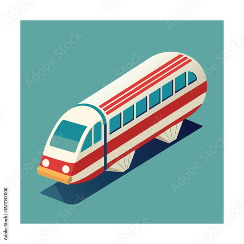 Modern white and red striped high-speed train transportation