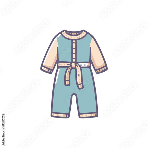 A cute, stylish baby jumpsuit in pastel colors displayed on a white background for online shopping
