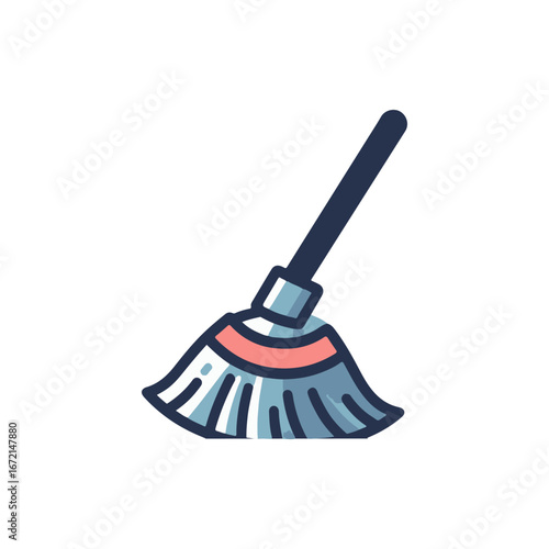 A colorful illustration of a cleaning broom, symbolizing cleanliness and tidiness in a bright setting