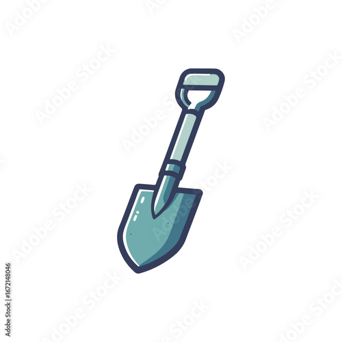 A colorful illustration of a shovel resting upright on a white background, ideal for gardening themes