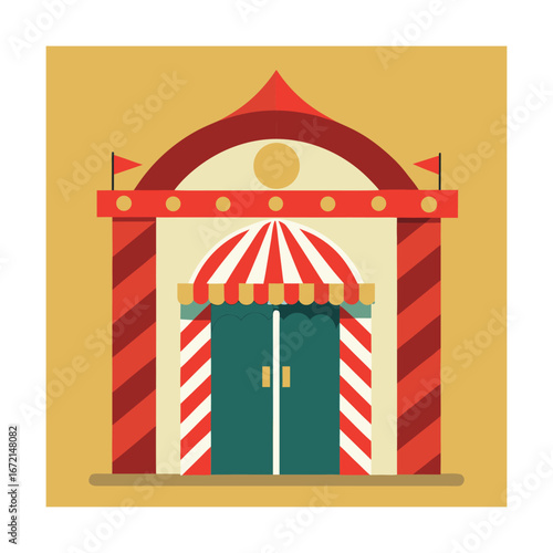 Vintage Circus Booth with Red and White Stripes tent