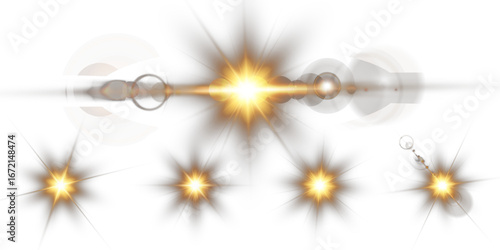 Vector lens flare light effects set. Isolated glowing star bursts, shiny flash and transparent light rays with sparkle glare. Realistic sun flare illumination for backgrounds, design, abstract effects