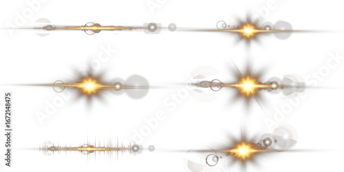 Shiny vector light flare collection. Glowing starburst effects, transparent rays, isolated sun glow and realistic lens flares with sparkle glare for photography, decoration, and creative design.