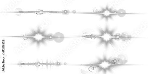 Bright lens flare vector collection. Transparent glow effects, star flashes, shiny rays and glowing light spots for photo overlays, digital design, nature sunshine, sky illumination, and decoration.