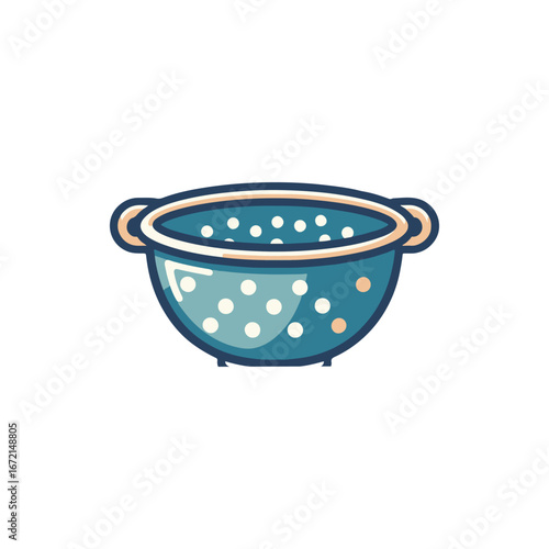 A vibrant blue kitchen colander with polka dots, set against a white background, ideal for food preparation