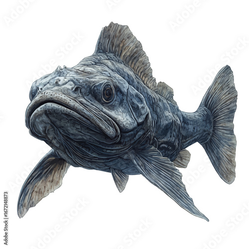 Dunkleosteus, watercolor drawing vector, isolated on a white background.