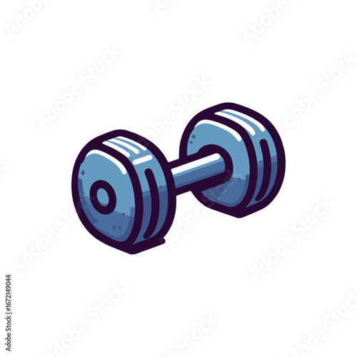 A vibrant, cartoon-style dumbbell isolated on a white background, ideal for fitness-themed designs