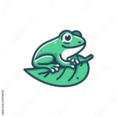 Wallpaper Mural A vibrant green frog perched on a leaf, set against a simple, clean background Torontodigital.ca