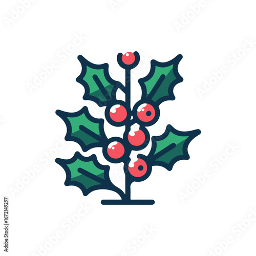 A vibrant holly plant with red berries and green leaves, symbolizing festive cheer and winter decoration