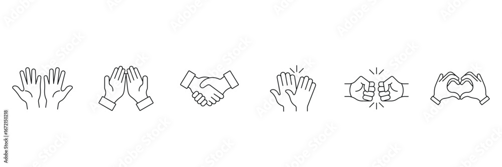 Obraz premium hand gestures, handshake, high five, love sign, icon vector illustration
