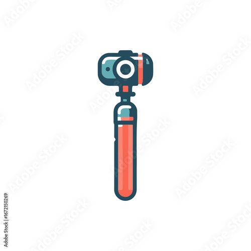 A vibrant camera on a selfie stick, ready for capturing moments in a bright setting