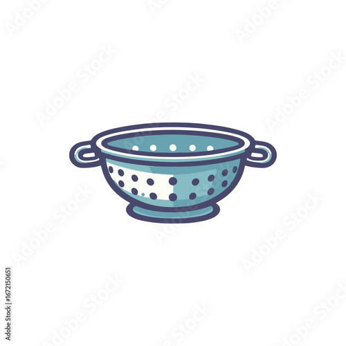 A vibrant kitchen colander with polka dots, resting on a clean countertop, ready for use