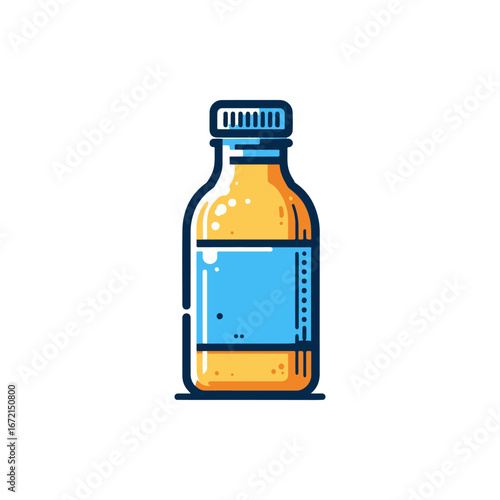 Brightly colored juice bottle with a blue label on a plain background, ideal for beverage promotions