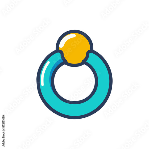 Colorful and playful baby teething ring with a yellow ball, ideal for infant comfort and development