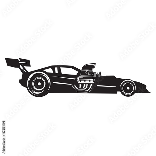 black and white silhouette of a drag racing vector on a white background