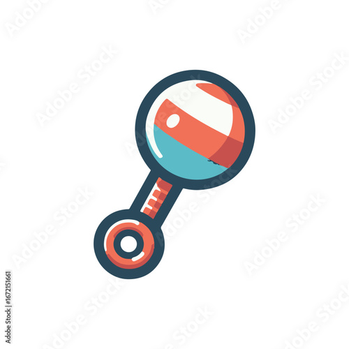 Colorful baby rattle toy with a striped design, placed on a clean white background