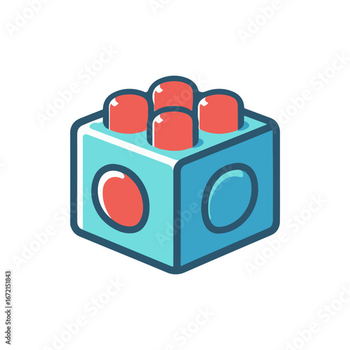 Colorful building block toy with rounded pegs on top, set against a plain white background