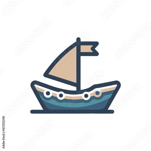 Colorful cartoon sailboat on calm waters with a clear sky, ideal for children's illustrations