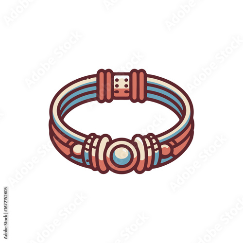 Colorful decorative bracelet featuring intricate designs and a central gem, isolated on white background