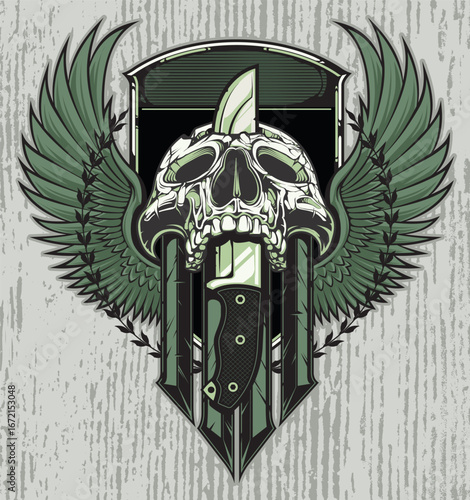 Skull & Knife Wings Emblem T-Shirt Design