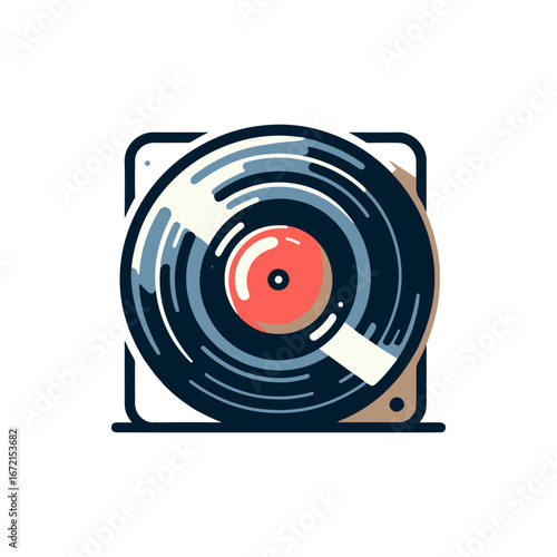 Colorful illustration of a vinyl record on a turntable, showcasing retro music vibes and nostalgia