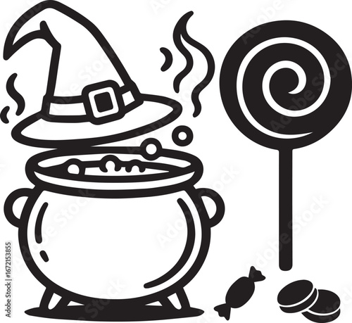 Witch Cauldron and Candy Halloween Art