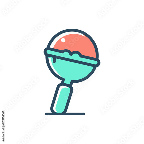 Colorful rattle toy with a vibrant design, resting on a clean surface, suitable for infants