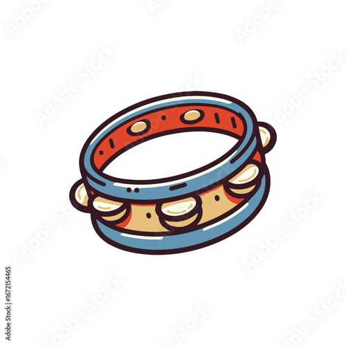 Colorful tambourine with jingles, isolated on white background, ideal for music and rhythm imagery