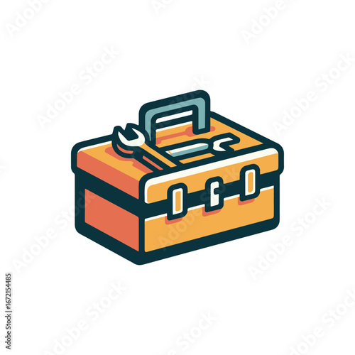 Colorful toolbox with a wrench on top, symbolizing repair and maintenance activities