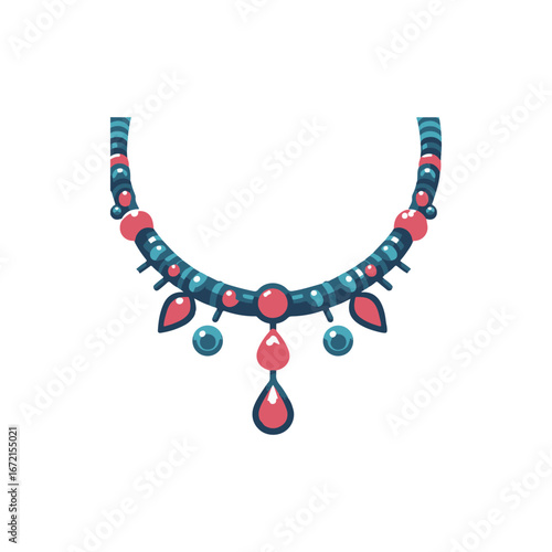 Colorful and intricate necklace design with decorative elements, suitable for fashion displays