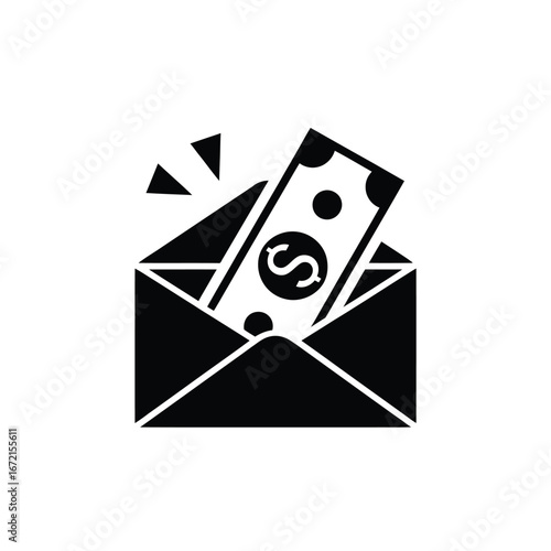 Money coming out of an open envelope icon