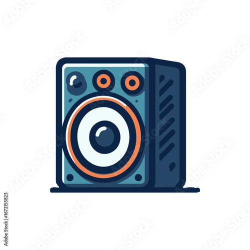 Colorful cartoon-style speaker illustration with vibrant details, suitable for music-related content