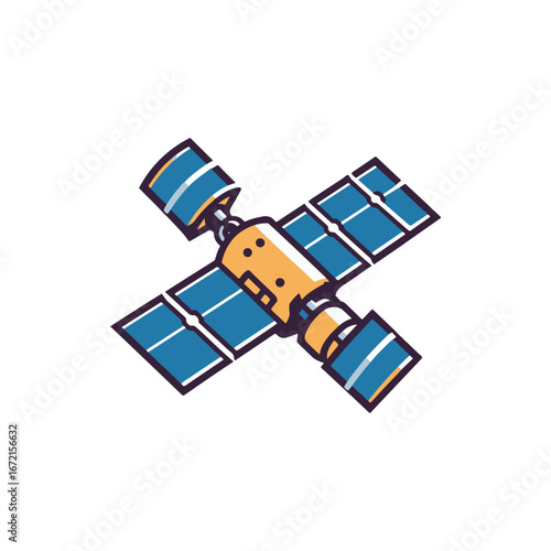 Illustration of a satellite with solar panels orbiting Earth, showcasing technology in space