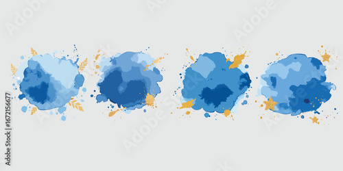 blue alcohol ink stains with golden splashes