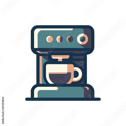 Modern coffee machine brewing a cup of coffee in a cozy kitchen setting