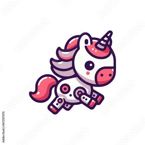 Playful cartoon unicorn character jumping joyfully against a plain background, ideal for children's designs