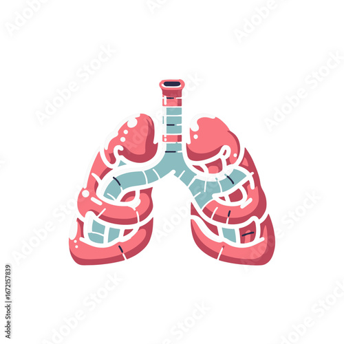 Colorful illustration of human lungs with trachea, showcasing respiratory anatomy in a clean design