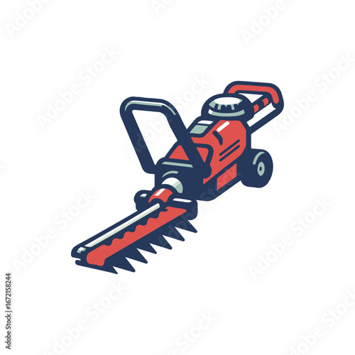 Vibrant illustration of a gardening tool, showcasing a hedge trimmer in action against a plain background