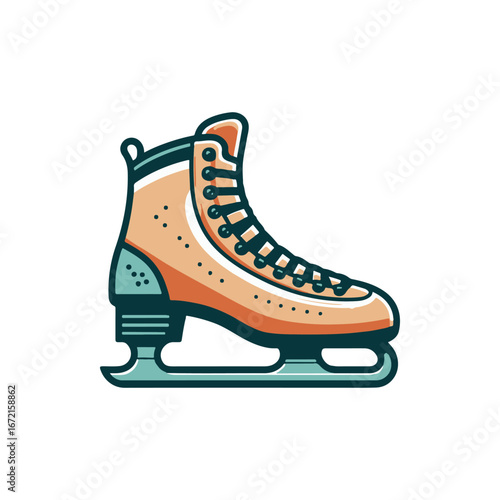 Vintage ice skate illustration showcasing detailed design and vibrant colors on a white background