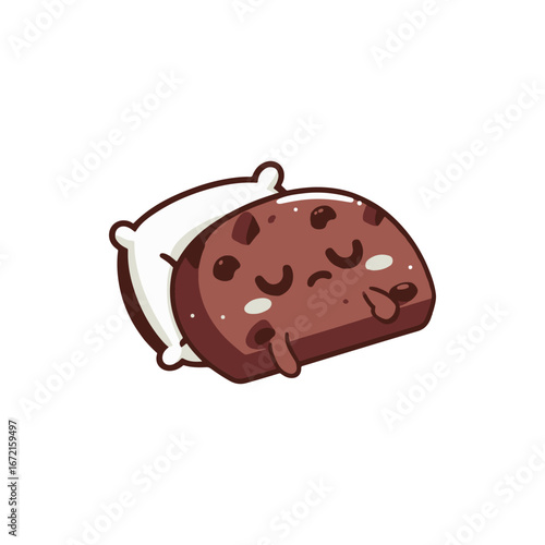Cute cartoon cookie character sleeping on a pillow, showcasing a cozy and whimsical scene