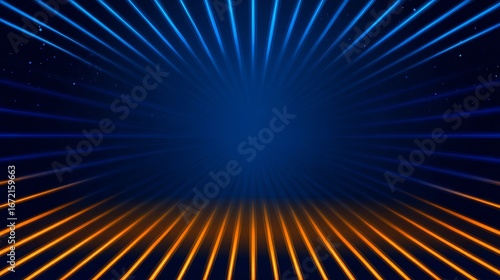 Abstract Stage Backdrop with Blue and Orange Light Beams, Perfect for Presentations and Virtual Events