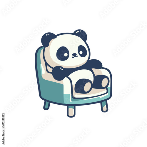 Cute cartoon panda sitting comfortably in a chair, creating a playful and relaxed atmosphere