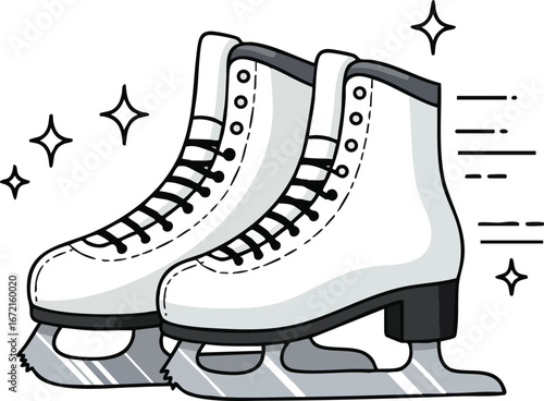 Classic White Ice Skates Vector Illustration for Winter Sports and Fun